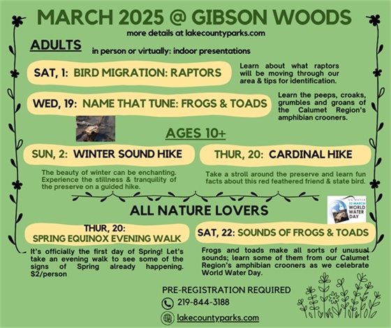 march 2025 Gibson Woods nature programs